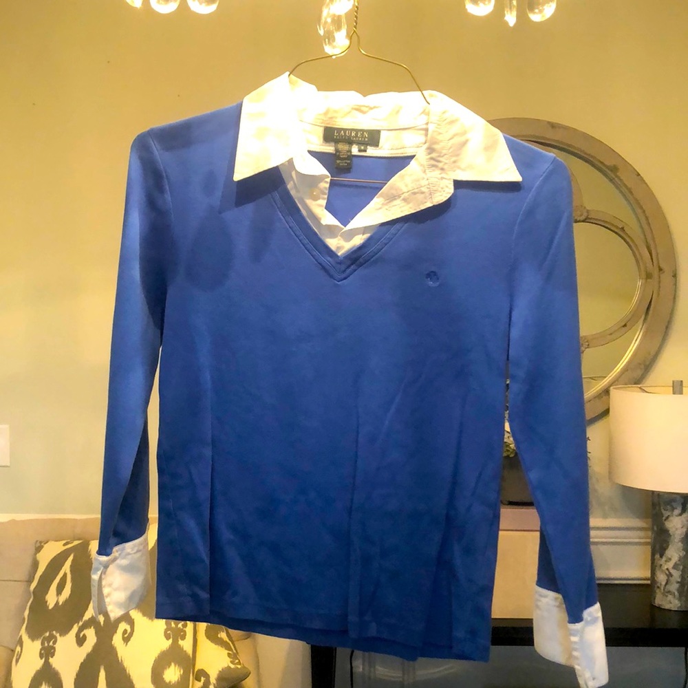 Ralph Lauren size medium blue white blouse